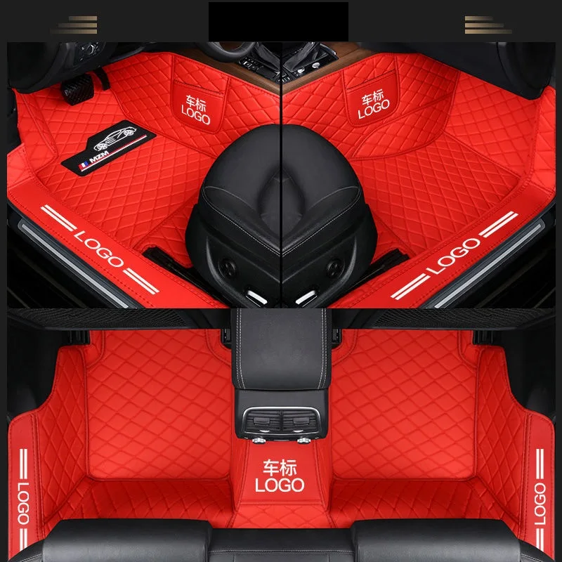 Custom Fit Car Floor Mats Waterproof Leather ECO friendly Material For Specific Car 3 Pieces Full set with Logo Red