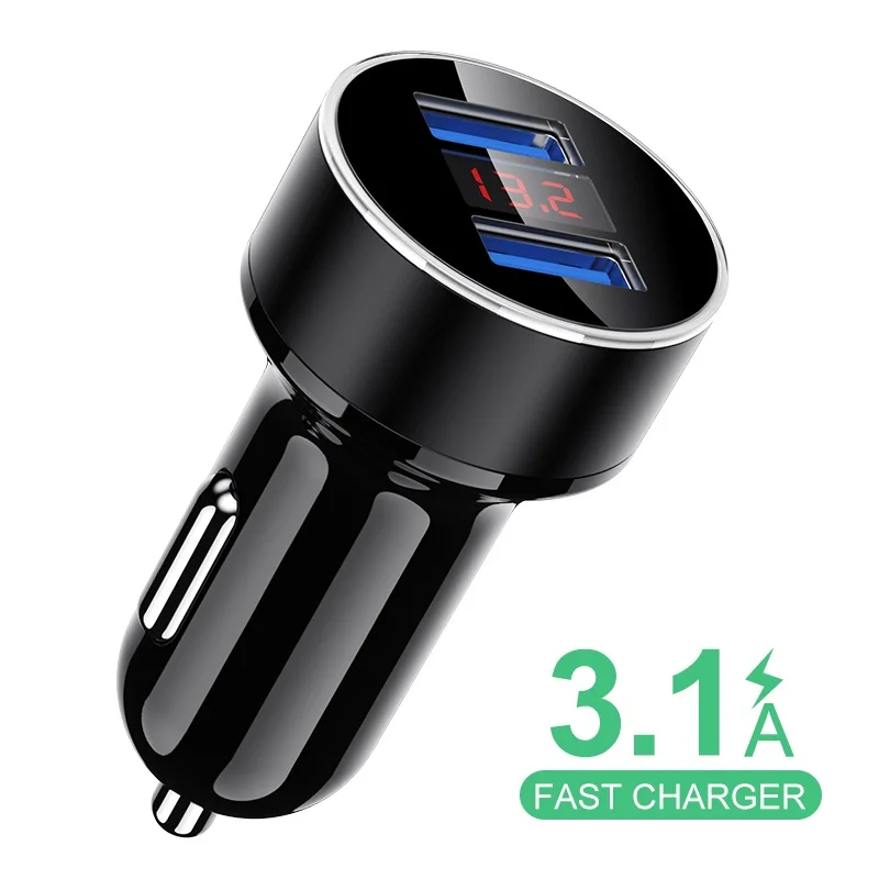 Автомобильное зарядное устройство Mini Dual USB со светодиодным дисплеем