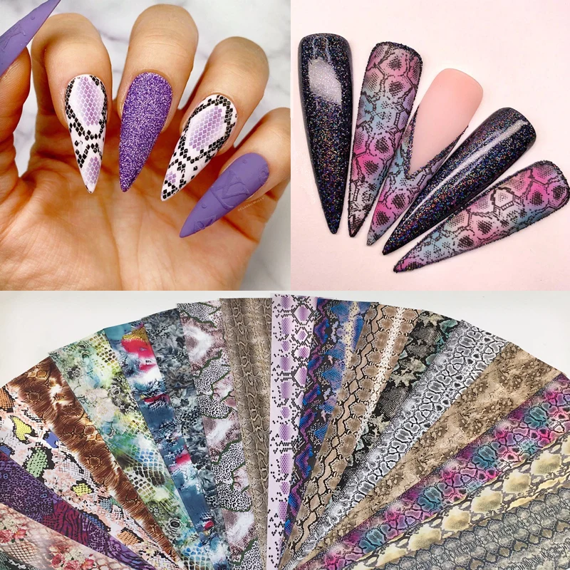 20 Sheets Snakeskin Nail Foils for Nails Transfer Paper Sticker Sexy Sliders Adhesive