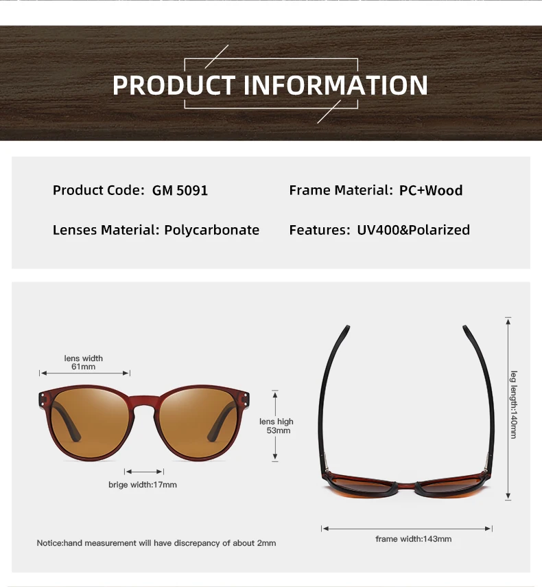 EZREAL Polarized Sunglasses Men Women S5091 Brand  Wooden Sunglasses Women Round frame Classic Sunglasses big sunglasses