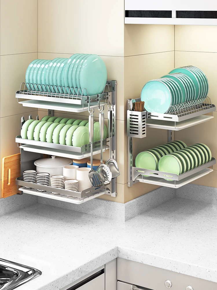

Stainless steel kitchen shelf without punching and dish placement