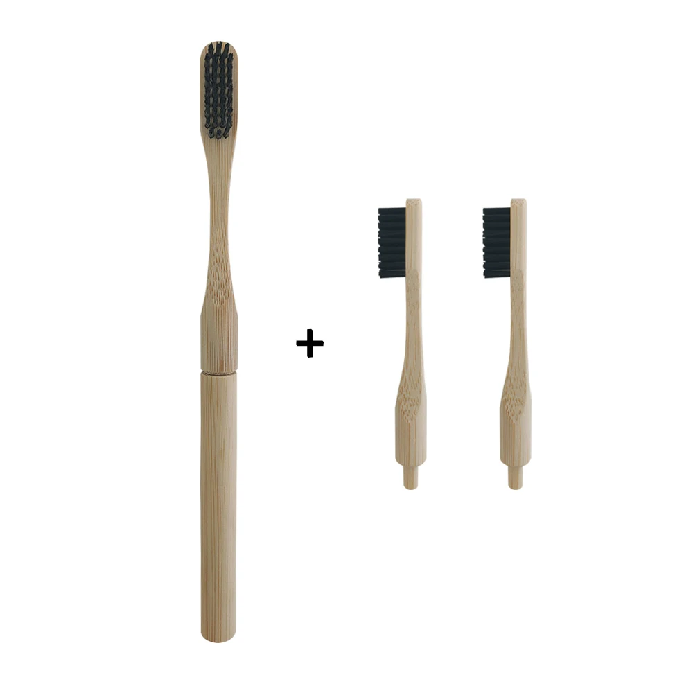 

Natrual Bamboo Toothbrush with Plug-in Replacement Brush Heads Soft Bristles Tooth Bushes Heads Travel Oral-Care Cleaning Brush