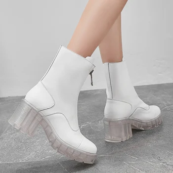 

REVT Couple Women Ankle Boots Work Boots Winter Women Genuine Leather Boots Martens Autumn Botas Mujer Female Comfortable Shoe