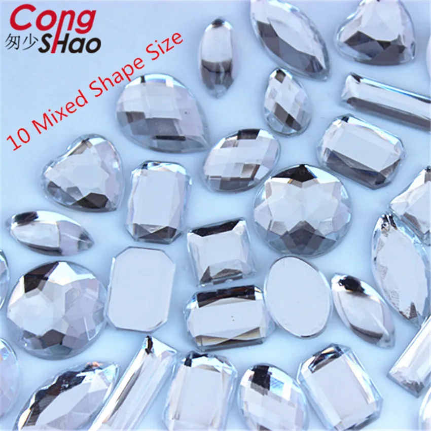 200-50pcs/bag Crystals Clear Rhinestones trim Flat Back Stones Acrylic Beads For DIY Wedding Dress jewelry Decoration WC784 | Дом и сад