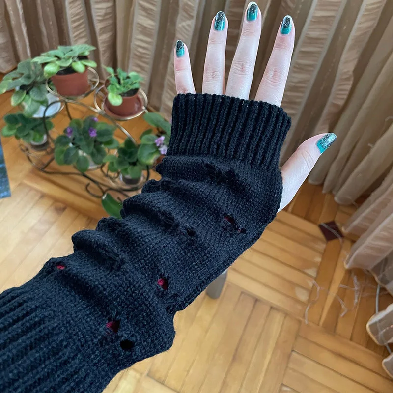 Women Gloves Fashion Long Gloves Arm Crochet Warmer Knitting Hollow Mitten Warm Fingerless Christmas Accessories Gift