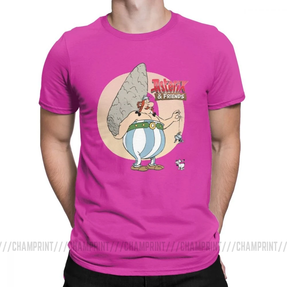 Мужские футболки Астерикс и Обеликс забавные хлопковые футболки с коротким рукавом с круглым вырезом одежда размера плюс Топы - Цвет: Фуксия