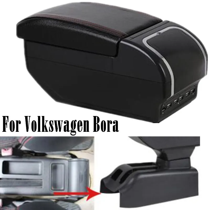 

For Volkswagen Bora Golf 4 Armrest Box Central Store Content Storage Box Cup Holder Ashtray Console Arm PU Leather Car Styling