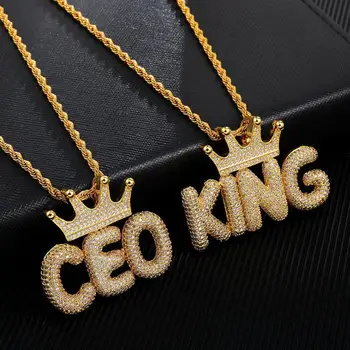 

Men Hip Hop Custom Crown Letters Pendant Necklaces With AAA Zircon Tennis Chain Male Hiphop Iced Out Necklace Fashion Jewelry