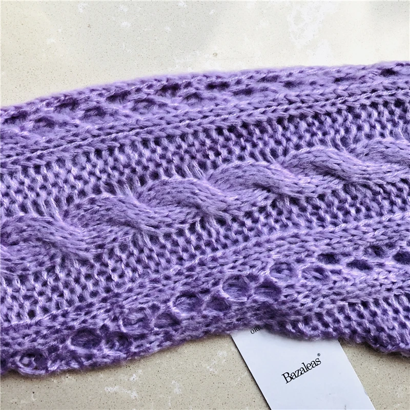 Bazaleas Франция мягкий женский свитер винтажные центральные значки mauve фиолетовый Теплый Kintted Carfigans harajuku Повседневная Прямая