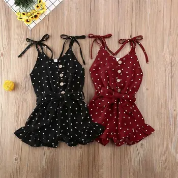 

1-6 Years Toddler Baby Girl Rompers Ruffles Sleeveless Love Heart Print Summer Jumpsuit Infant Overall Outfit Baby Girls Clothes