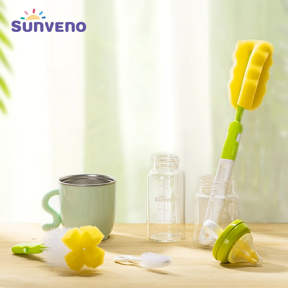 

SUNVENO Bottle Brush 5pcs/set Sponge Cleaning Sponge Cup Brush Kit Nipple Pacifier Brushes Washing Cleaning Tool Long Handle