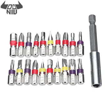 

DANIU 20Pcs 1/4 Inch Hex Shank Torx Flat Hex Phillips Slotted Screwdriver Bit with 75mm Extension Rod Color Coded with Holder