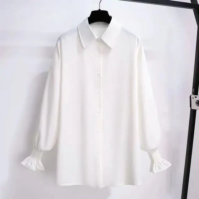 Long lantern sleeve shirt women knitted vest 2 two piece set 2021 spring autumn womens Shirts sets Sleeveless Sweater tops White Shirt