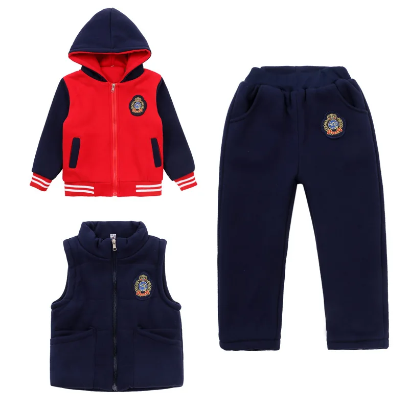 

Kindergarten Suit Autumn And Winter Thick Sports Set Winter Children Business Attire Three-piece Set plus Cotton Young STUDENT'S