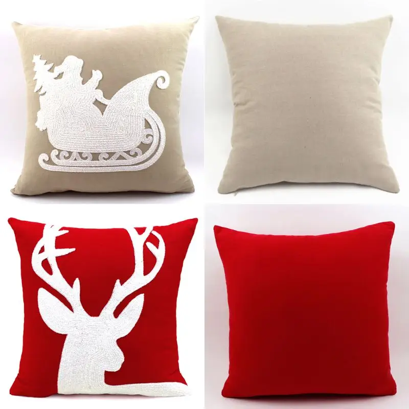 Christmas Patterns Pillow Case Cotton Embroidered Cushion Cover Festival Decor 634E