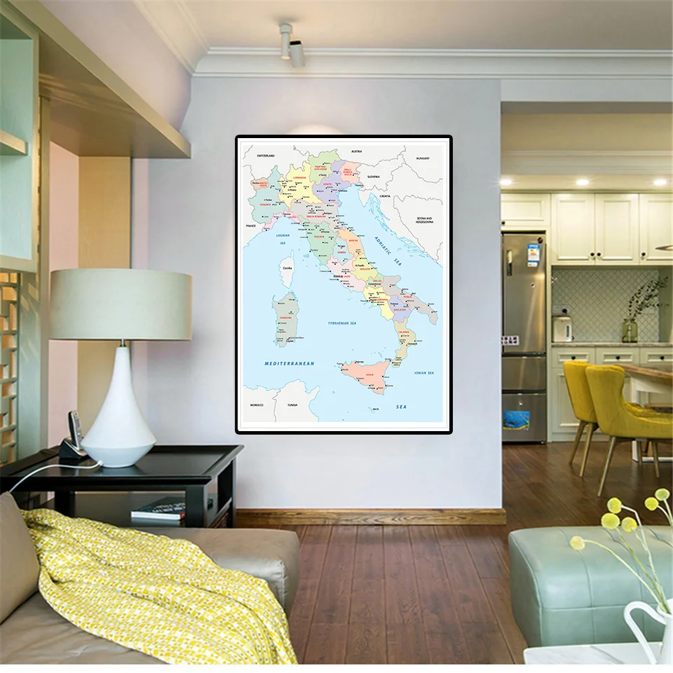 60*90cm Political Map of the Italy Modern Wall Art Poster Canvas Painting Classroom Home Decoration School Supplies In Italian
