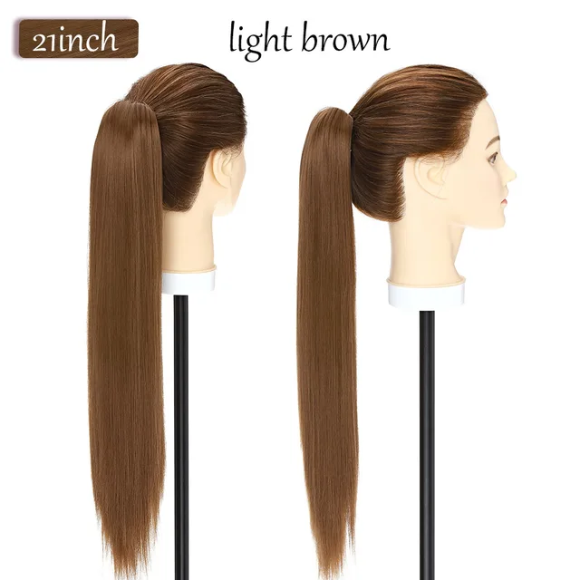 S-noilite Synthetic 12-26inch Claw Clip On Ponytail Hair Extension Ponytail Extension Hair For Women Pony Tail Hair Hairpiece light brown