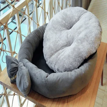 

Warm Winter Round Bed Bowknot Mats Puppy Luxury Princess Kennels