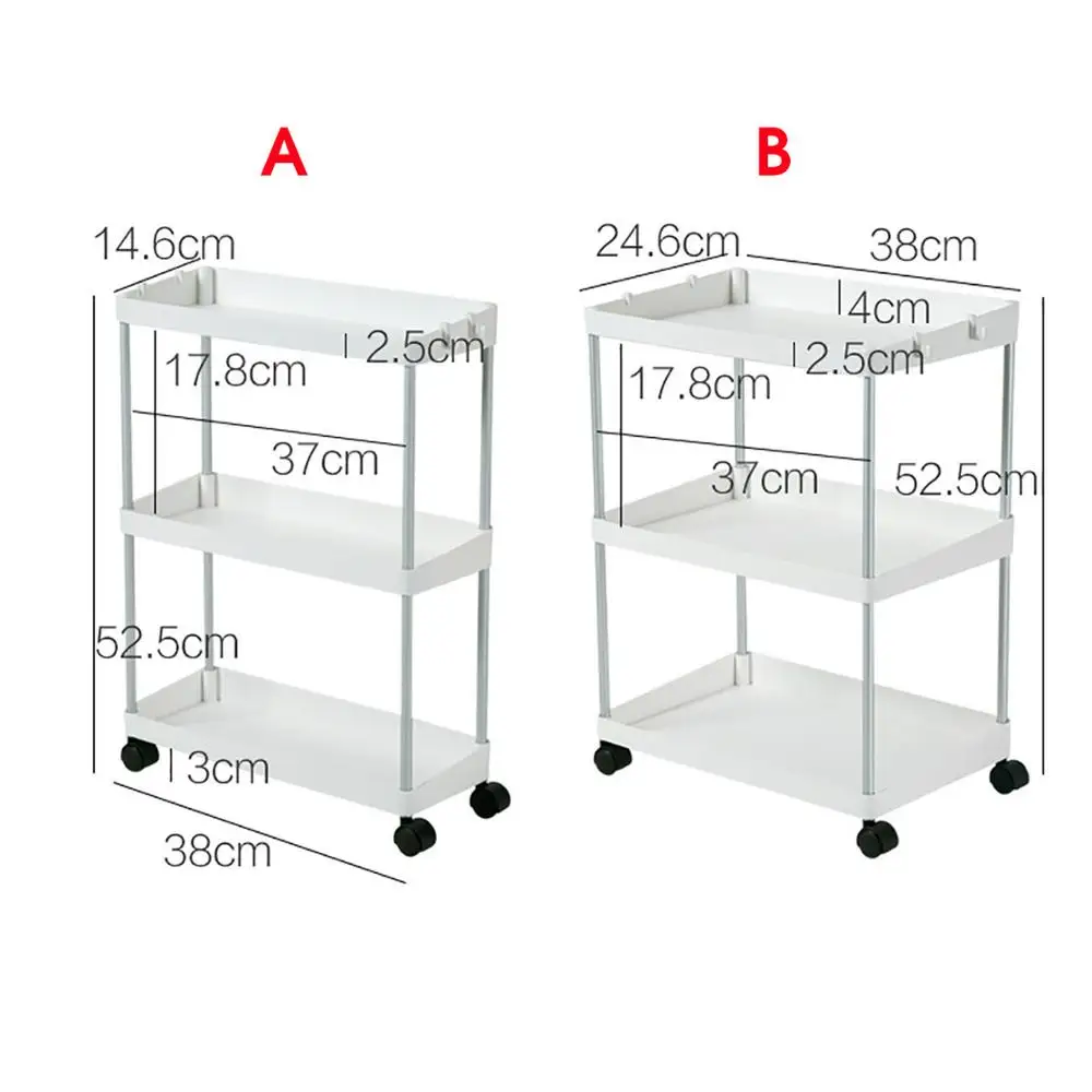 3 Layers Removable Storage Rack kitchen Wheeled Trolley Spice Racks Bathroom Floor Rack Home Organizer