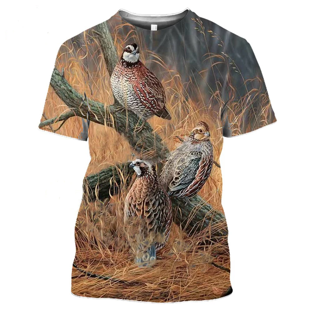 3D Print Harajuku T-Shirt Summer Animal Hunting Partridge Bird