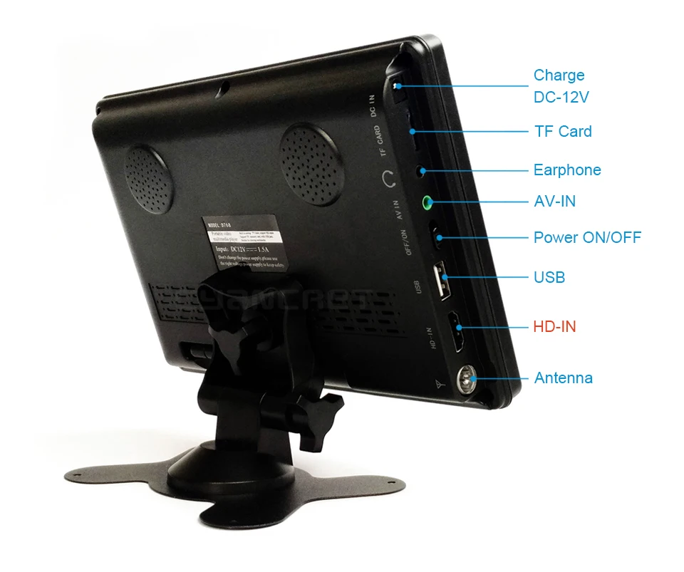 D7 7-Inch PortableTV DVB-T2 ATSC TDT Analog Small Car TV Supports USB TF MP4 H.265 AC3