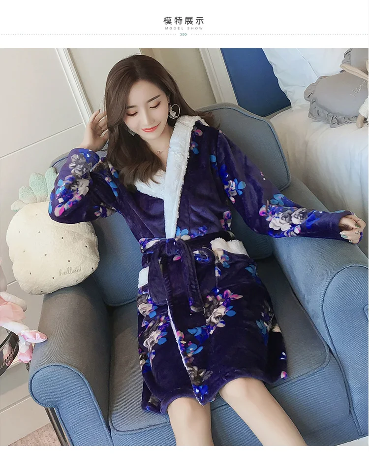 Winter Bathrobe Women Pajamas Bath Flannel Warm lingerie Robe Sleepwear Womens Robes Coral Velvet Nightgowns Girl Home Clothing