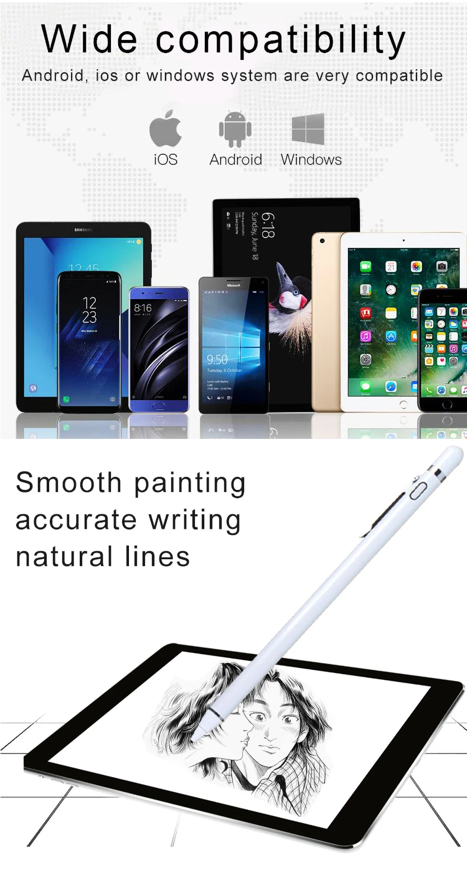 Smart active touch емкостный универсальный стилус ручка для android apple мобильный телефон планшет карандаш для рисования с магнитной крышкой