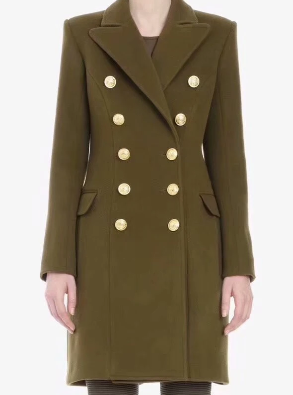 Army green 10,29 Высокое качество! Новинка, осенне-зимнее тонкое двубортное кашемировое пальто для женщин - Цвет: Army green