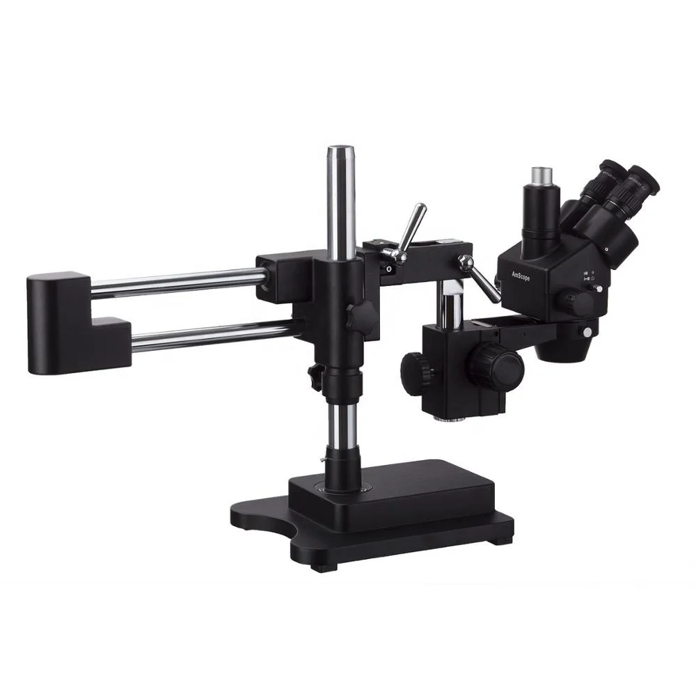3.5 x -180 X Trinocular Stereo Zoom Microscope With Black Arms Boom Stand