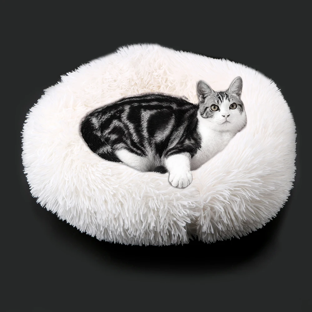 HOOMIN круглая кровать для кошки, мягкая длинная плюшевая кровать для собаки, для маленьких собак, для кошек, гнездо, зимняя теплая спальная кровать, коврик для щенка, товары для кошек
