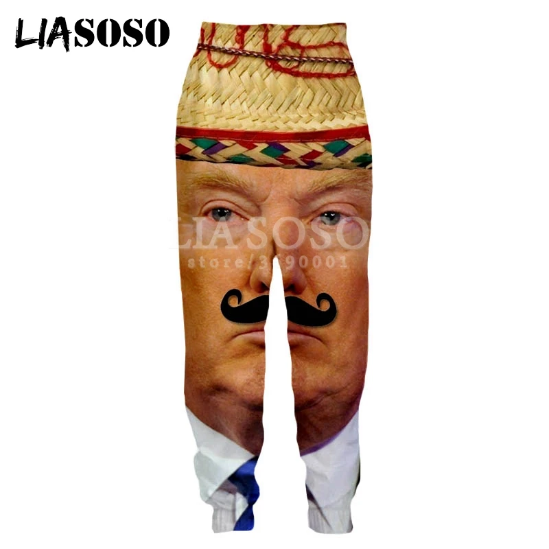 LIASOSO, новинка, Harajuku, забавные, Дональд Трамп, мускулы, боксеры, флаг, 3D принт, штаны для мужчин и женщин, хорошее качество, забавные штаны, брюки, топы