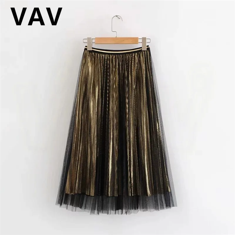 

One's Plaid Pleated Mesh Dress 2019 Spring-Style Elegant Versatile High-waisted Mid-length Skirt Entity