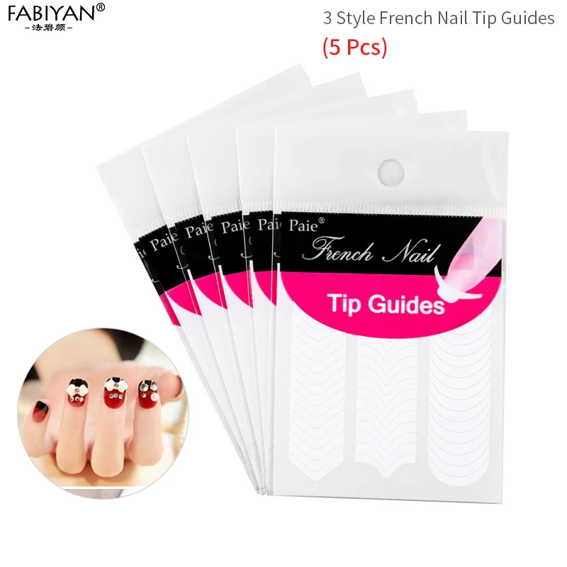 5PCS 10 шт./лот, набор для дизайна ногтей, французские наконечники, наклейки, форма, бахрома, маникюрный гель, УФ набор, сделай сам, трафарет, 3 стиля, инструмент - Цвет: 5PCS
