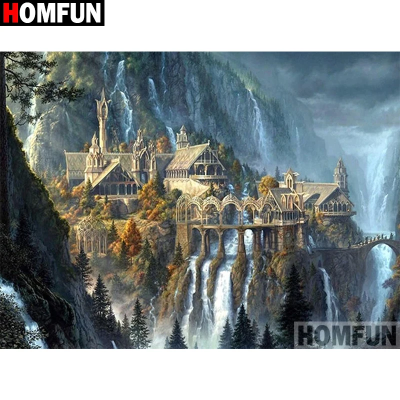 Алмазная живопись HOMFUN вышивка крестиком 5D замок и скала домашний декор сделай