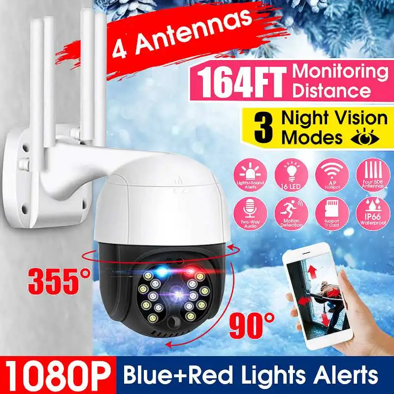 

1080P HD PTZ WiFi IP Camera Outdoor Speed Dome CCTV Security Camera Network IR Home Surveillance Camera with 3 Night Vision Mode