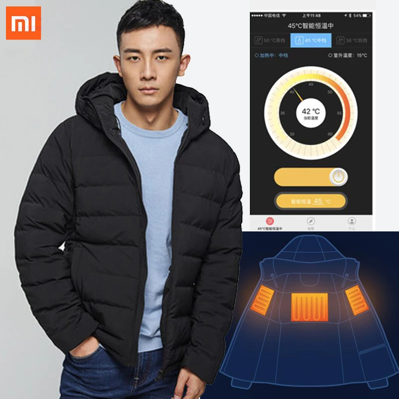 Xiaomi Vancl Мужская пуховая куртка утолщение Новинка Интеллектуальное управление приложениями зимние контроль температуры нагрева Гусь Пуховая одежда