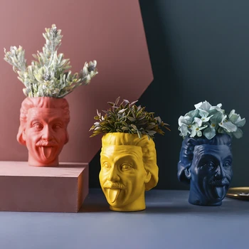 

Einstein Portrait Vase Character Sculpture Flower Pot Item Container Desktop Flower Arrangement Container Head Statue Decoration