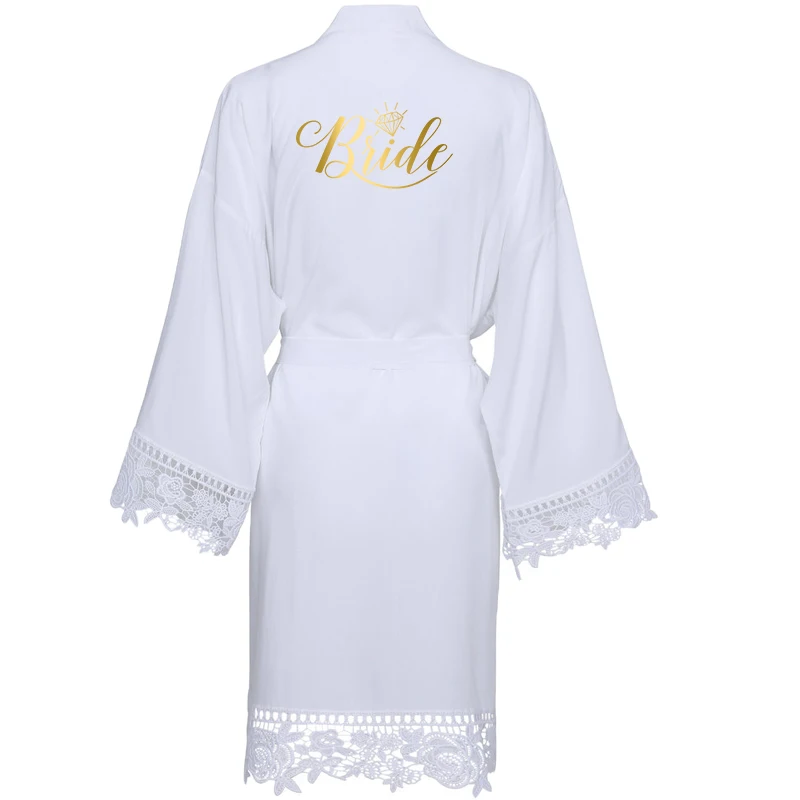 White bride1 Owiter черный однотонный хлопковый Халат-кимоно с кружевной отделкой, женский сексуальный Свадебный халат, короткий пояс, халат, одежда для сна, белое платье - Цвет: White bride1