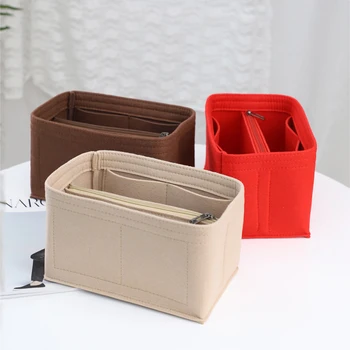 

Portable Cosmetic Bags Felt Detachable Zip Pocket Makeup Organizer Cloth Insert Bag Women Purse Travel Tote Accessories Supplies
