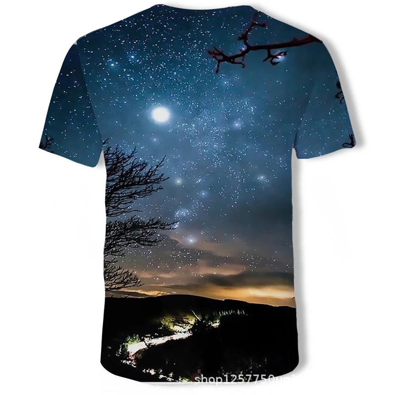 Новинка лета, Мужская футболка, 3D, красивая, звездное дерево, цифровая печать, мужские футболки, повседневные, короткий рукав, Круглый ворот, свободная футболка