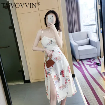 

TVVOVVIN 2020 SUMEMR New Dress Sleeveless Patchwork Casual A-line Print Vacation Backless Womens High Waist Pullover A126