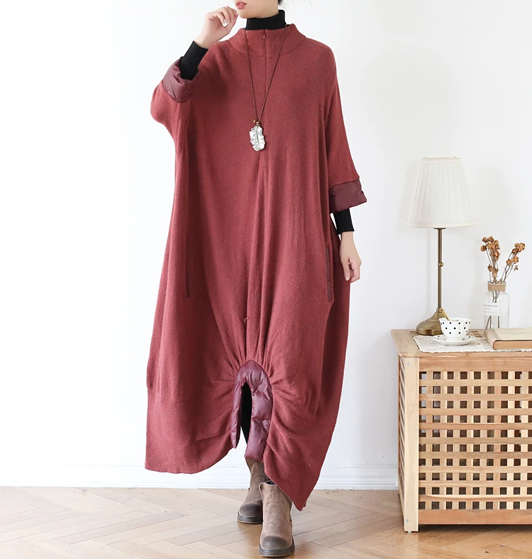 Vrouwen Herfst Warme Trui Maxi Jurk Winter Lange Gebreide Jurken Losse Oversize Lady Plus Size Jurken Patchwork Gewaad Vestidos Vrouwen Herfst Warme Trui Maxi Jurk Winter Lange Gebreide Jurken Losse Oversize Lady Plus Size Jurken Patchwork Gewaad Vestidos