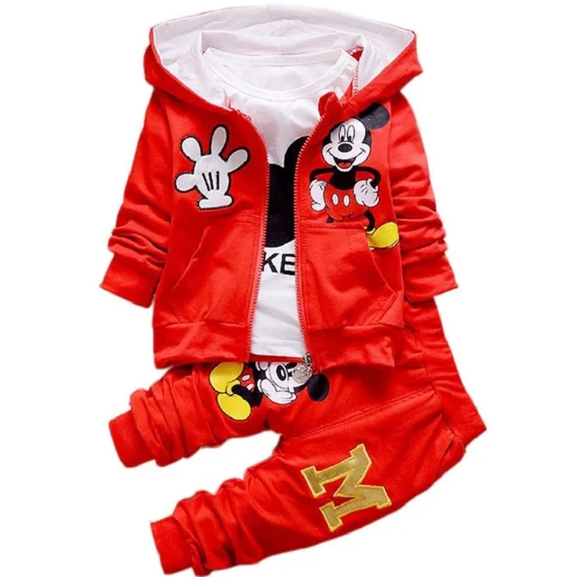 Red Комплект детской одежды с героями мультфильмов, осенне-зимний комплект из 3 предметов, куртка+ футболка+ штаны, милый комплект осенней одежды с капюшоном и принтом животных из мультфильмов для детей - Цвет: Red