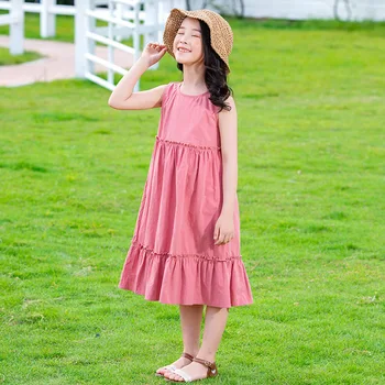 

YourSeason 2020 Summer New Cotton Girls Midi Dress Sleeveless Children Baby Elegant Princess Beach Dress Toddler Casual Clothes