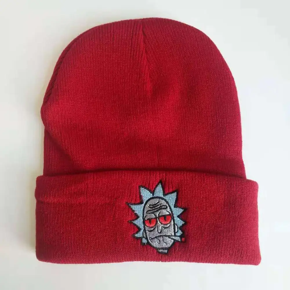 Rick Beanies Рик и шапка Морти эластичный бренд вышивка теплые зимние унисекс вязанные шапочки Skullies US анимация горнолыжные шапки - Цвет: Бургундия