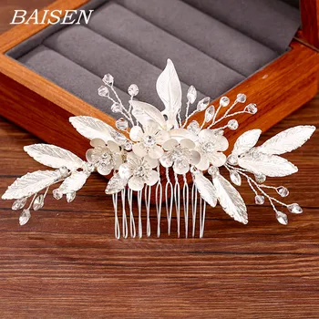

White Flower Leaf Hair Comb Bridal Hair Accessories Rhinestone Women Accessories Handmade Bride Hair Ornament Wedding Hair Comb