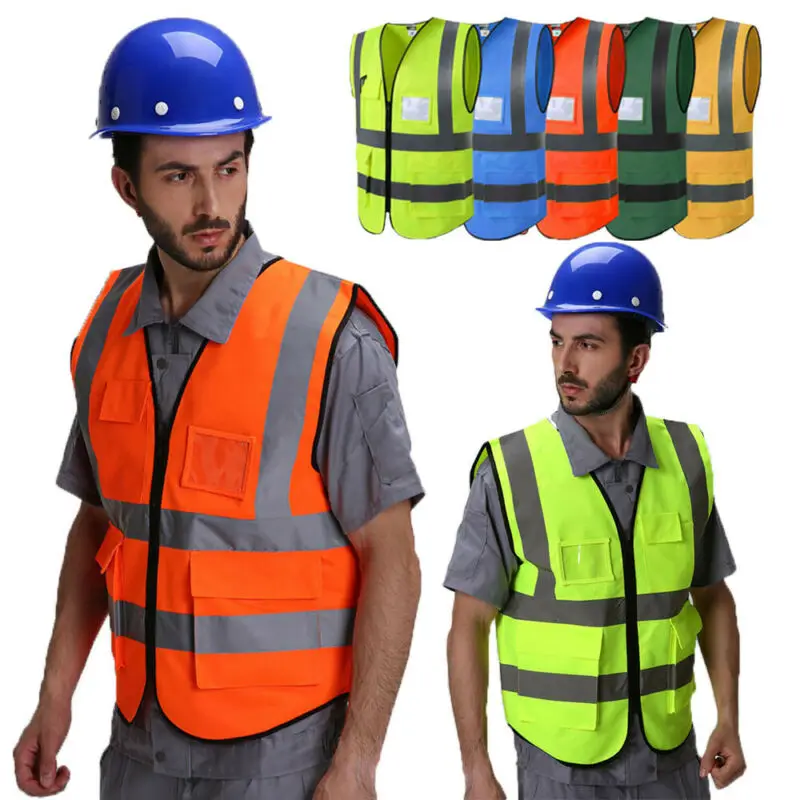 Мужской Hi-Vis видимость безопасности Рабочий жилет двухцветная Светоотражающая куртка пальто безопасности