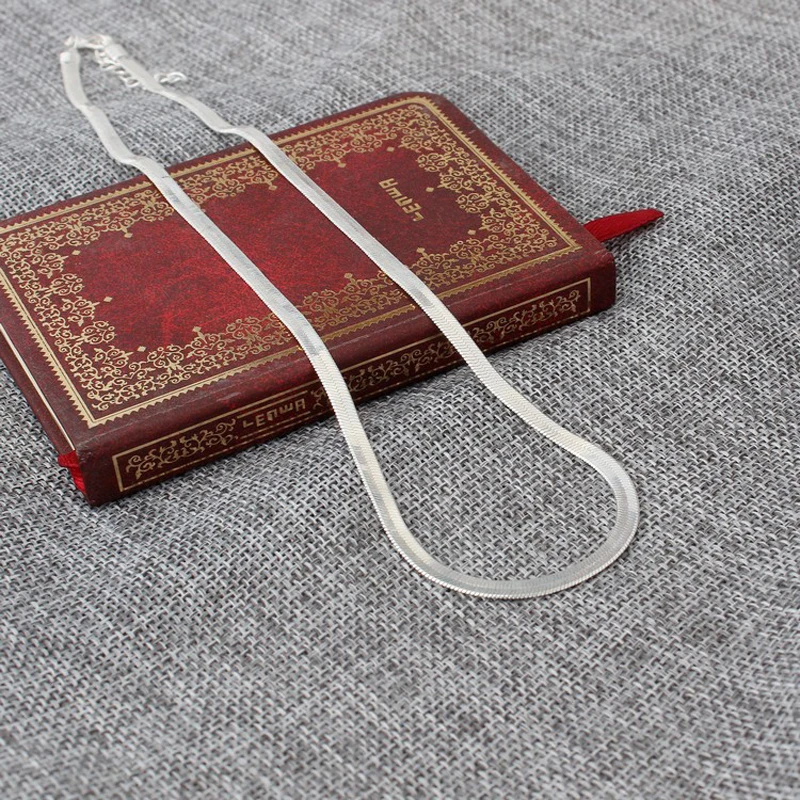 New Fashion Silver Plated Necklace Unisex Flat Snake Link Chain Lobster Clasp Collares Necklaces for Women Men Gifts 2021