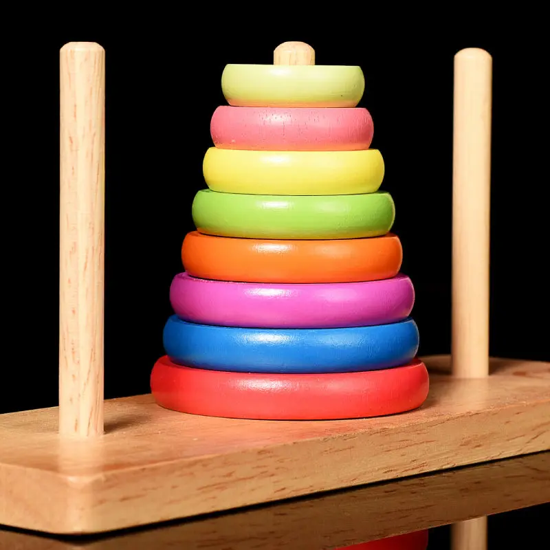 Бесплатная доставка классический Башня Ханоя пять цветов комплект столбцов детские игрушки деревянные дети раннего обучения Монтессори