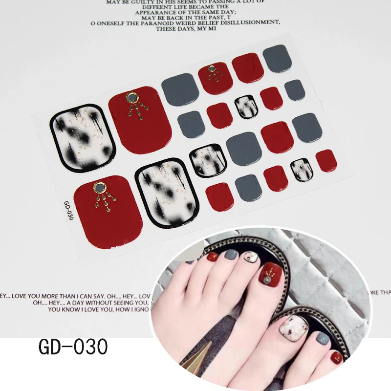 1 лист, многоцветная наклейка на ногти, Голографический лазерный лак для ногтей с блестками, обертывание, полное покрытие, самоклеящаяся наклейка для ног s, для женщин - Цвет: GD-030